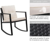 Devoko 3 Pieces Outdoor Bistro Set Rocking Wicker Chair Sets Cushioned PE Rattan Rocking Chairs with Glass Coffee Table