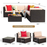 Devoko 6 Pieces Outdoor Patio Furniture Sets Wicker Sectional Sofa PE Rattan Conversation Sets with Cushions, Beige