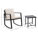 Devoko 3 Pieces Outdoor Bistro Set Rocking Wicker Chair Sets Cushioned PE Rattan Rocking Chairs with Glass Coffee Table