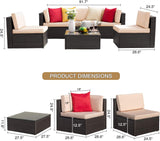 Devoko 6 Pieces Outdoor Patio Furniture Sets Wicker Sectional Sofa PE Rattan Conversation Sets with Cushions, Beige
