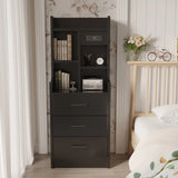 Devoko Nightstand with Charging Station and Hutch,Nightstand with 3 Storage Drawers ,Adjustable Height Shelving,Modern Bedside Table for Bedroom