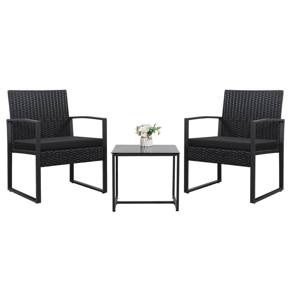 Devoko 3 Pieces Clearance Outdoor Patio Conversation Set Outdoor Bistro Set PE Rattan Cushioned Chairs Set Bistro Chairs with Table