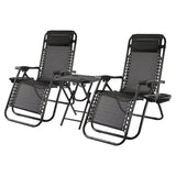 Devoko 3 Pcs Zero Gravity Chair Patio Folding Recliner Outdoor Chaise Lounge Chairs Portable Reclining Chair Set with Side Table