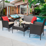 Devoko 4 Pcs Outdoor Patio Furniture Black PE Rattan Wicker Table and Chairs Set, Beige
