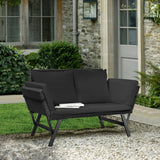 Devoko Patio Wicker Daybed with Adjustable Armrest, Outdoor Foldable PE Rattan Sofa Bed for All-Weather Use