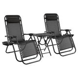 Devoko 3 Pieces Zero Gravity Chair Patio Foldable Chaise Lounge Chairs 2 Beach Chairs and Table with Cup Holders