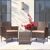 DEVOKO 3 PCS Outdoor Patio Furniture Gray PE Rattan Wicker Table and Chairs Set Bar Set with Cushioned Tempered Glass