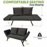 Devoko Patio Wicker Daybed with Adjustable Armrest, Outdoor Foldable PE Rattan Sofa Bed for All-Weather Use