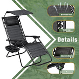 Devoko Patio Zero Gravity Chair Outdoor Folding Recliner Lounge Chair with Attachable Sunshade Canopy and Holder