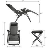 Devoko 3 Pieces Zero Gravity Chair Patio Foldable Chaise Lounge Chairs 2 Beach Chairs and Table with Cup Holders