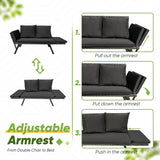 Devoko Patio Wicker Daybed with Adjustable Armrest, Outdoor Foldable PE Rattan Sofa Bed for All-Weather Use