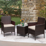 DEVOKO 3 PCS Outdoor Patio Furniture Gray PE Rattan Wicker Table and Chairs Set Bar Set with Cushioned Tempered Glass