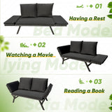 Devoko Patio Wicker Daybed with Adjustable Armrest, Outdoor Foldable PE Rattan Sofa Bed for All-Weather Use
