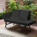 Devoko Patio Wicker Daybed with Adjustable Armrest, Outdoor Foldable PE Rattan Sofa Bed for All-Weather Use