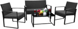 Devoko 4 Pieces Patio Conversation Sets PE Rattan Chairs with Loveseat and Table