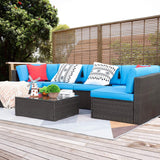 Devoko 7 Pieces Patio Furniture Sets All-Weather Outdoor Sectional Sofa Manual Weaving Wicker Rattan Patio Conversation Set with Cushion and Glass Table