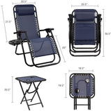 Devoko 3 Pcs Zero Gravity Chair Patio Folding Recliner Outdoor Chaise Lounge Chairs Portable Reclining Chair Set with Side Table