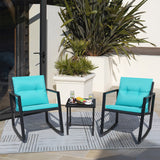 Devoko 3 Pieces Patio Furniture Sets Outdoor PE Rattan Bistro Rocker Conversation Sets with Glass Coffee Table