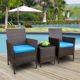 DEVOKO 3 PCS Outdoor Patio Furniture Gray PE Rattan Wicker Table and Chairs Set Bar Set with Cushioned Tempered Glass