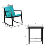 Devoko 3 Pieces Outdoor Bistro Set Rocking Wicker Chair Sets Cushioned PE Rattan Rocking Chairs with Glass Coffee Table