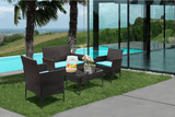 Devoko 4 Pcs Outdoor Patio Furniture Black PE Rattan Wicker Table and Chairs Set, Beige