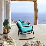 Devoko 3 Pieces Outdoor Bistro Set Rocking Wicker Chair Sets Cushioned PE Rattan Rocking Chairs with Glass Coffee Table