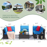 Devoko Patio Furniture Sets 6 Pieces Outdoor Sectional Rattan Sofa Manual Weaving Wicker Patio Conversation Set with Glass Table and Cushion (Beige)