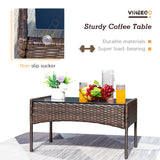 Devoko 4 Pcs Outdoor Patio Furniture Black PE Rattan Wicker Table and Chairs Set, Beige