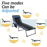 Devoko Patio Metal Lounge Chairs Folding Adjustable Chaise Chair with Side Bag