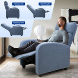 Devoko Home Theater Recliner with Padded Seat and Backrest, Blue Fabric