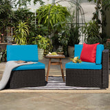 Devoko 2 Pieces Patio Sectional Set Outdoor Rattan Loveseat with Cushions & Red Pillow