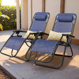 Devoko Set of 2 Outdoor Casual Adjustable Zero Gravity Chair with Pillow and Cup Holder