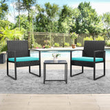 Devoko 3 Pieces Clearance Outdoor Patio Conversation Set Outdoor Bistro Set PE Rattan Cushioned Chairs Set Bistro Chairs with Table