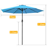 Devoko 10ft Patio Market Umbrella Outdoor Shade with Push Tilt and Crank Lift 8 Ribs