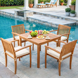 Devoko Acacia Wood Table and Chair Set 5 Alfresco Dining Sets with Chairs for 4 People Balcony Patio and Garden