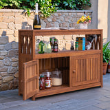 Devoko Wood Acacia Buffet Cabinet Sideboard with Storage, Double Door Wooden Coffee Bar Cabinet with Shelves For Patio Outdoor, Indoor