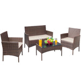 Devoko 4 Pieces Outdoor Patio Furniture Sets Conversation Sets Rattan Chair Wicker Sets with Cushioned Tempered Glass