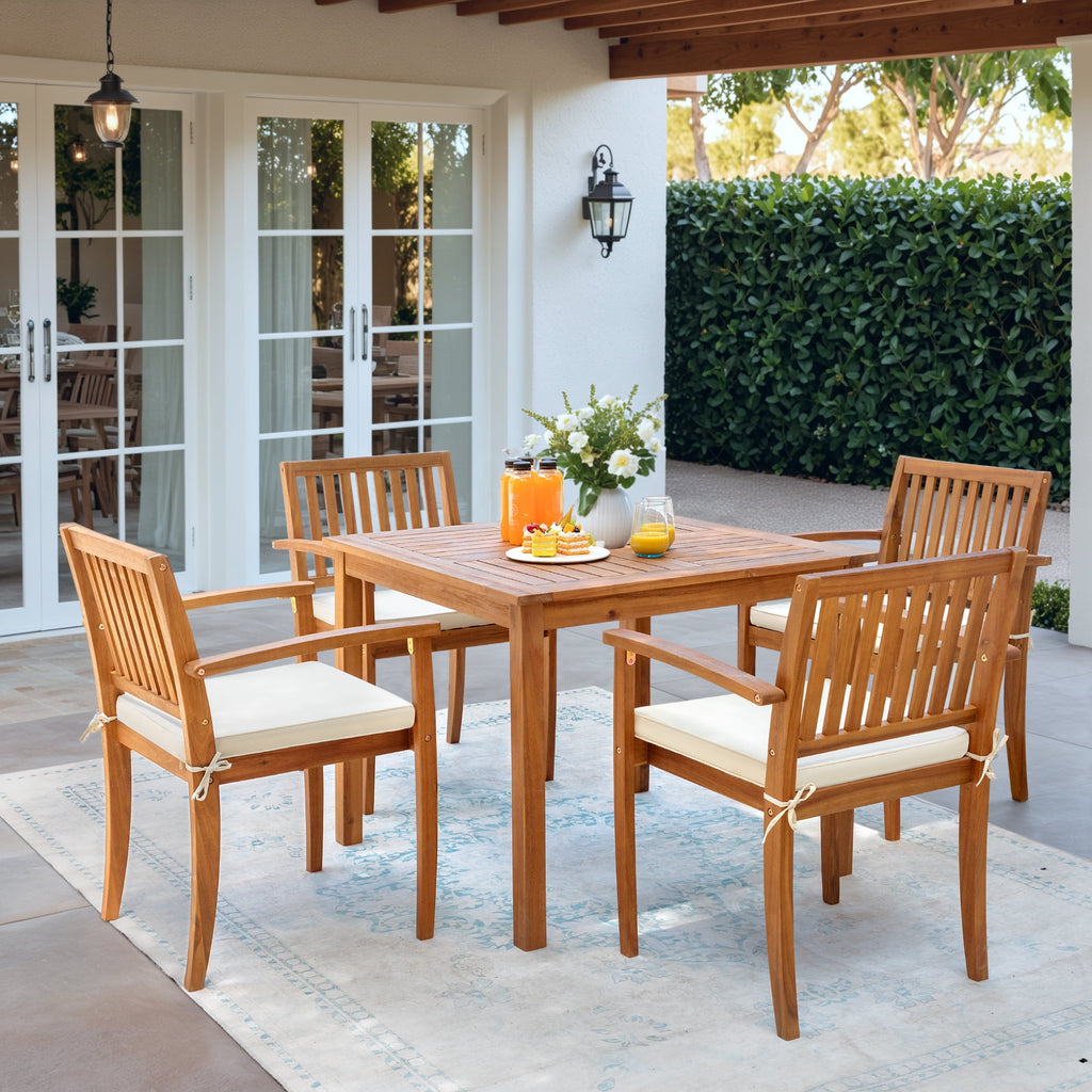 Devoko Acacia Wood Table and Chair Set 5 Alfresco Dining Sets with Cha