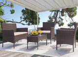 Devoko 4 Pieces Outdoor Patio Furniture Sets Conversation Sets Rattan Chair Wicker Sets with Cushioned Tempered Glass