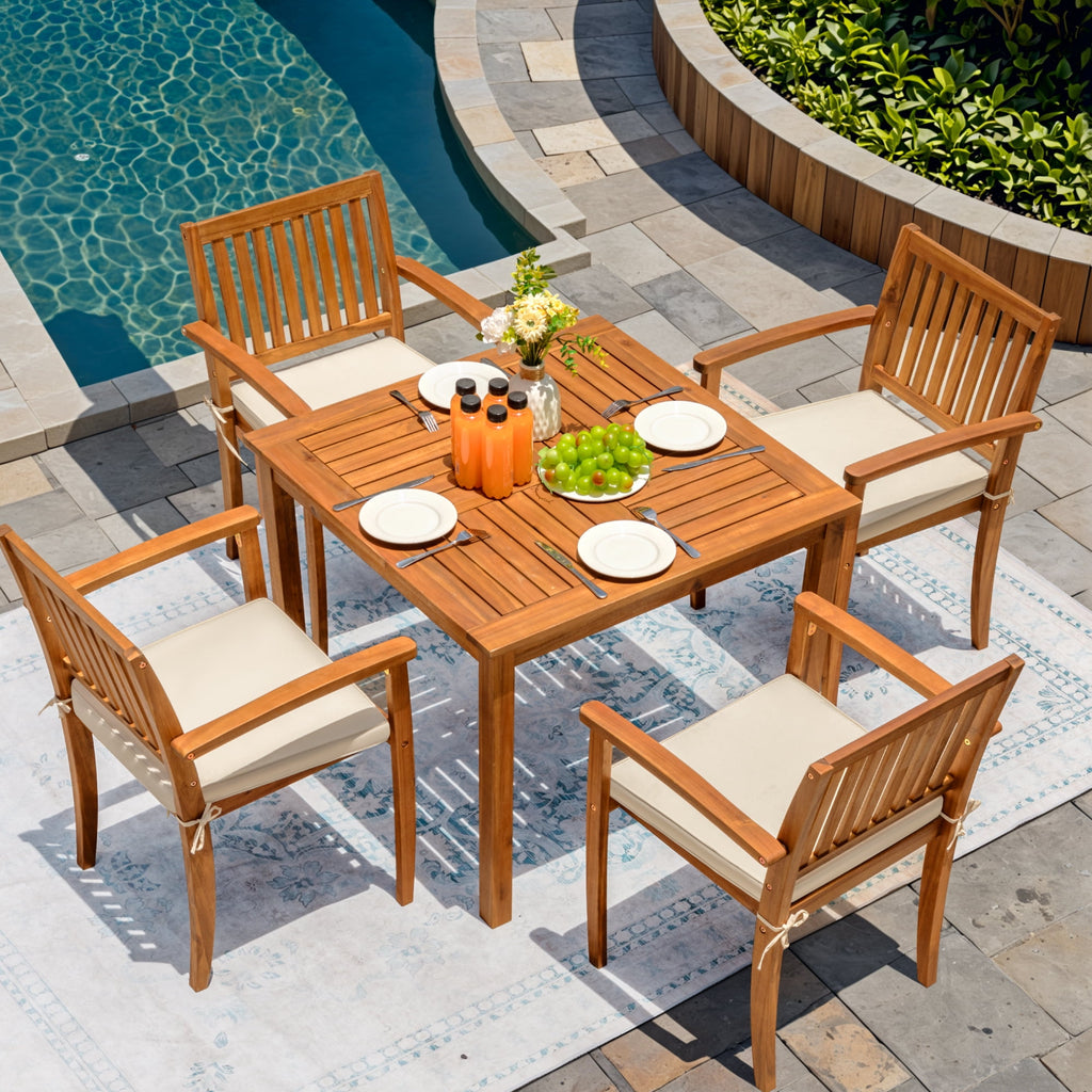 Devoko Acacia Wood Table and Chair Set 5 Alfresco Dining Sets with Cha