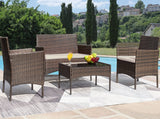 Devoko 4 Pieces Outdoor Patio Furniture Sets Conversation Sets Rattan Chair Wicker Sets with Cushioned Tempered Glass