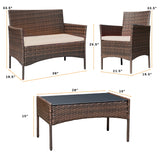 Devoko 4 Pieces Outdoor Patio Furniture Sets Conversation Sets Rattan Chair Wicker Sets with Cushioned Tempered Glass