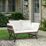 Devoko Patio Wicker Daybed with Adjustable Armrest, Outdoor Foldable PE Rattan Sofa Bed for All-Weather Use