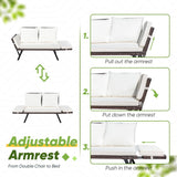 Devoko Patio Wicker Daybed with Adjustable Armrest, Outdoor Foldable PE Rattan Sofa Bed for All-Weather Use
