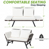 Devoko Patio Wicker Daybed with Adjustable Armrest, Outdoor Foldable PE Rattan Sofa Bed for All-Weather Use
