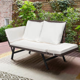 Devoko Patio Wicker Daybed with Adjustable Armrest, Outdoor Foldable PE Rattan Sofa Bed for All-Weather Use
