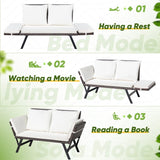 Devoko Patio Wicker Daybed with Adjustable Armrest, Outdoor Foldable PE Rattan Sofa Bed for All-Weather Use