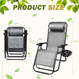 Devoko Set of 2 Outdoor Casual Adjustable Zero Gravity Chair with Pillow and Cup Holder
