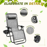 Devoko Set of 2 Outdoor Casual Adjustable Zero Gravity Chair with Pillow and Cup Holder