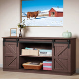 Devoko Sliding Barn Door TV Stand, Storage Space with Adjustable Divider for TVs up to 70 "